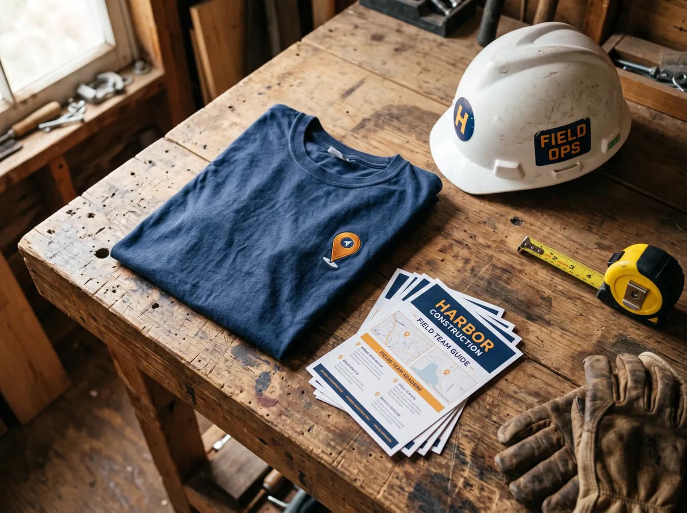 Playera con logo bordado, casco con calcomanías y volantes impresos