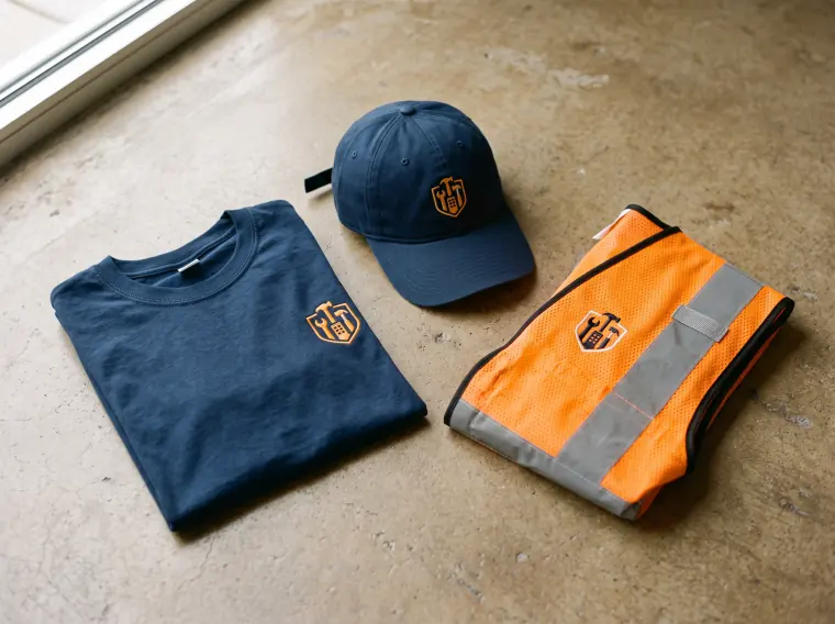 Playera, gorra y chaleco reflectante con logo bordado