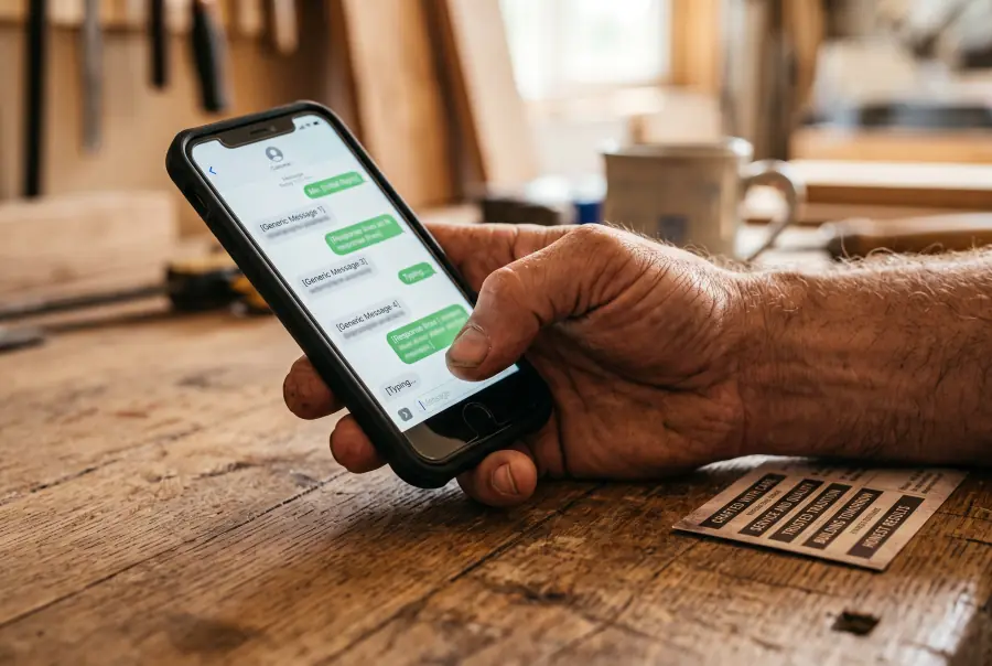 Mano con un teléfono respondiendo un mensaje de un cliente